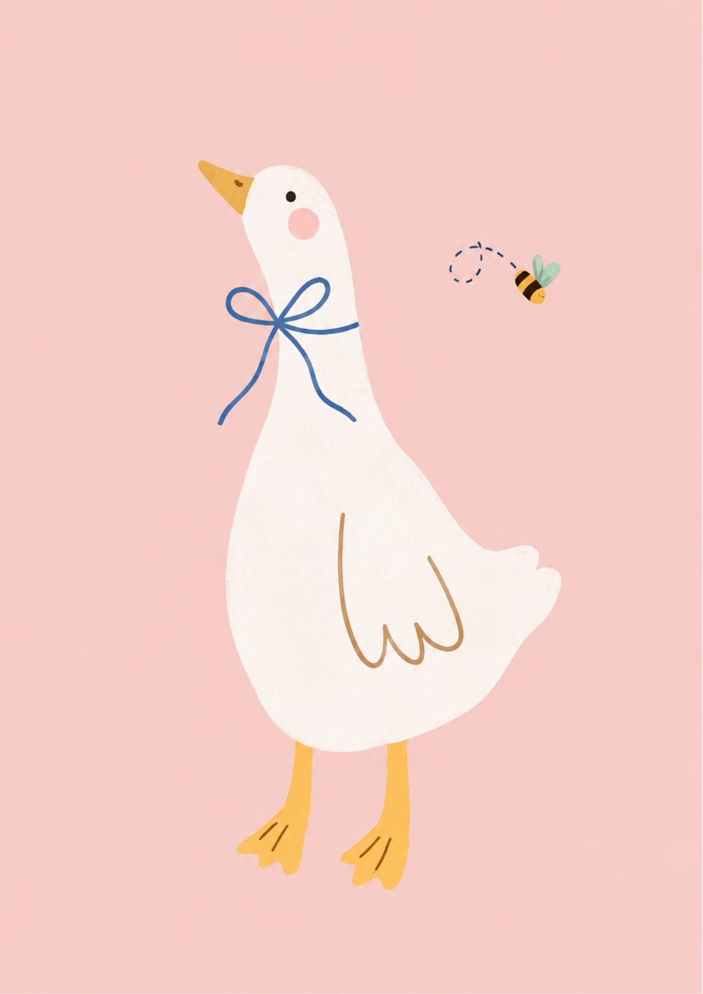 Goose with Blue Bow Print