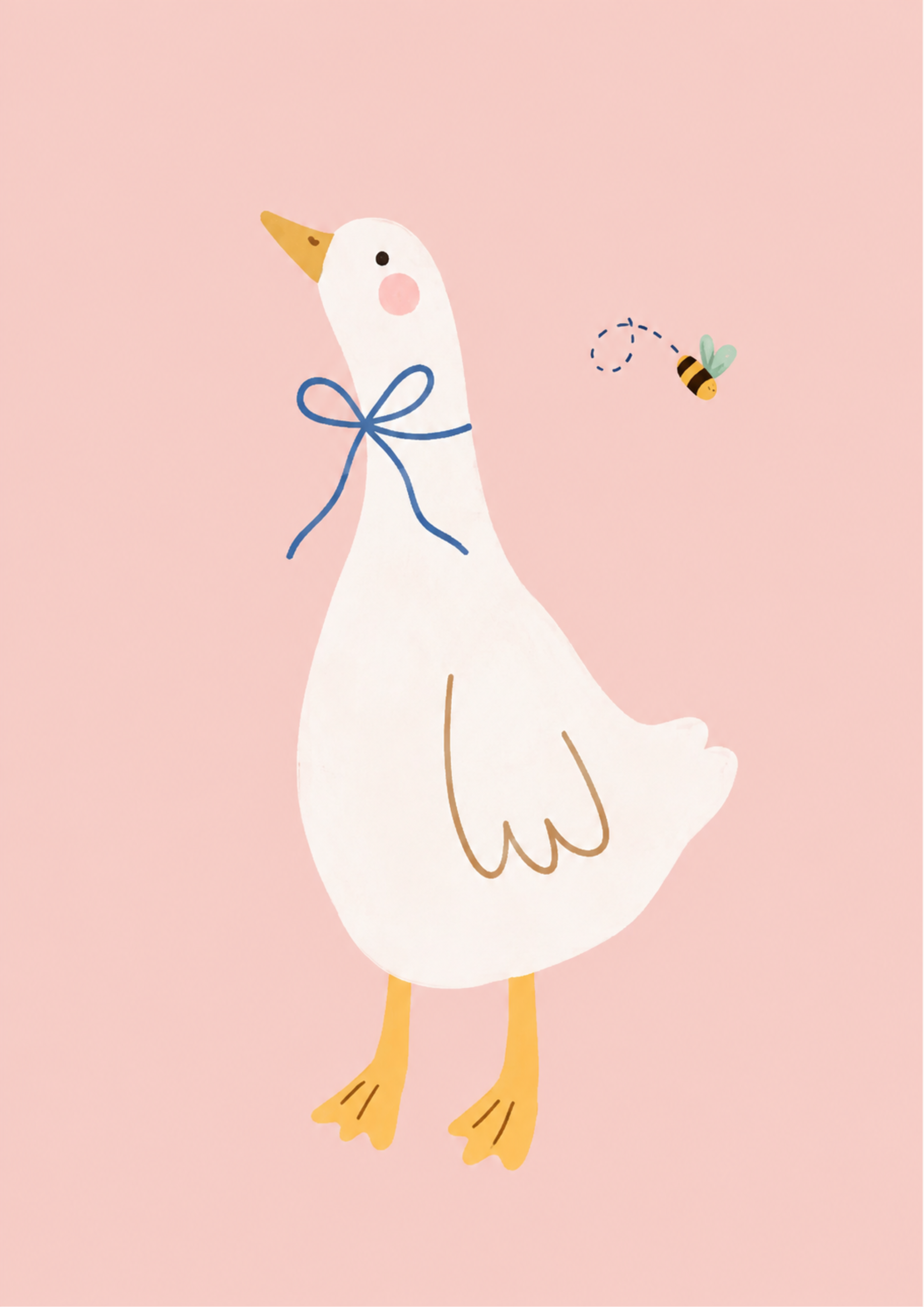 Goose with Blue Bow Print