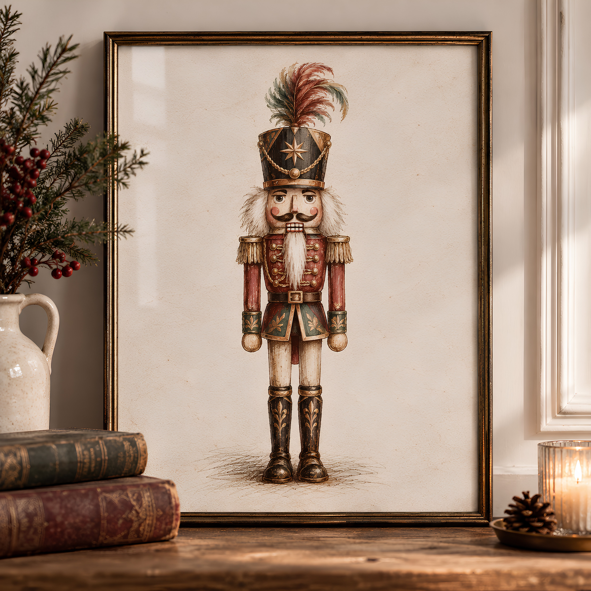 Vintage Nutcracker Art Print | Antique Christmas Wall Art | Traditional Festive Decor | Victorian Style Christmas Print