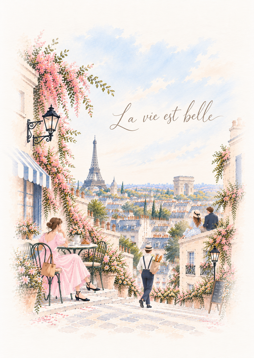 La Vie Est Belle – Paris Watercolour Art Print | Romantic French Wall Decor