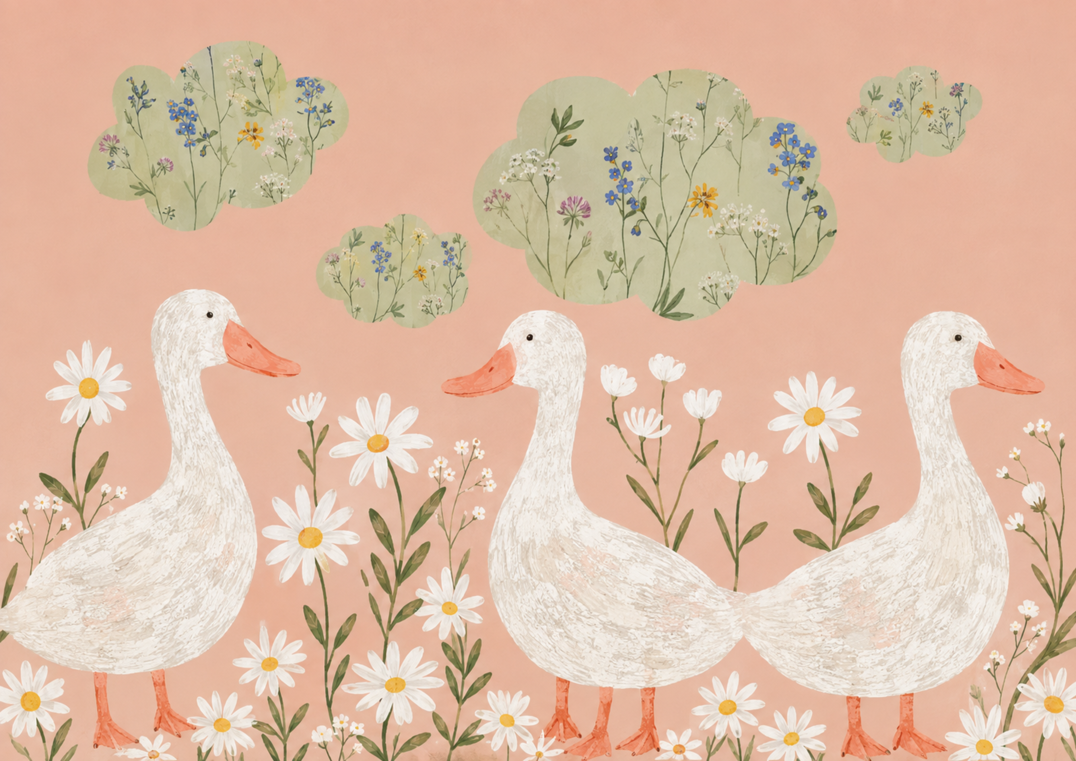 Three Geese Wildflower Meadow Print