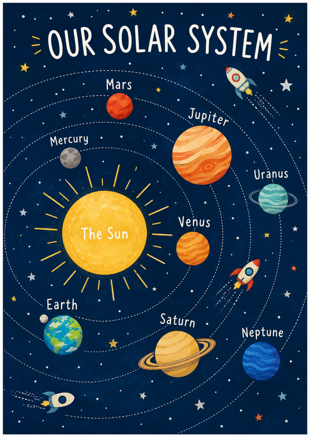 Solar System Print | Navy Kids Space Educational Wall Art