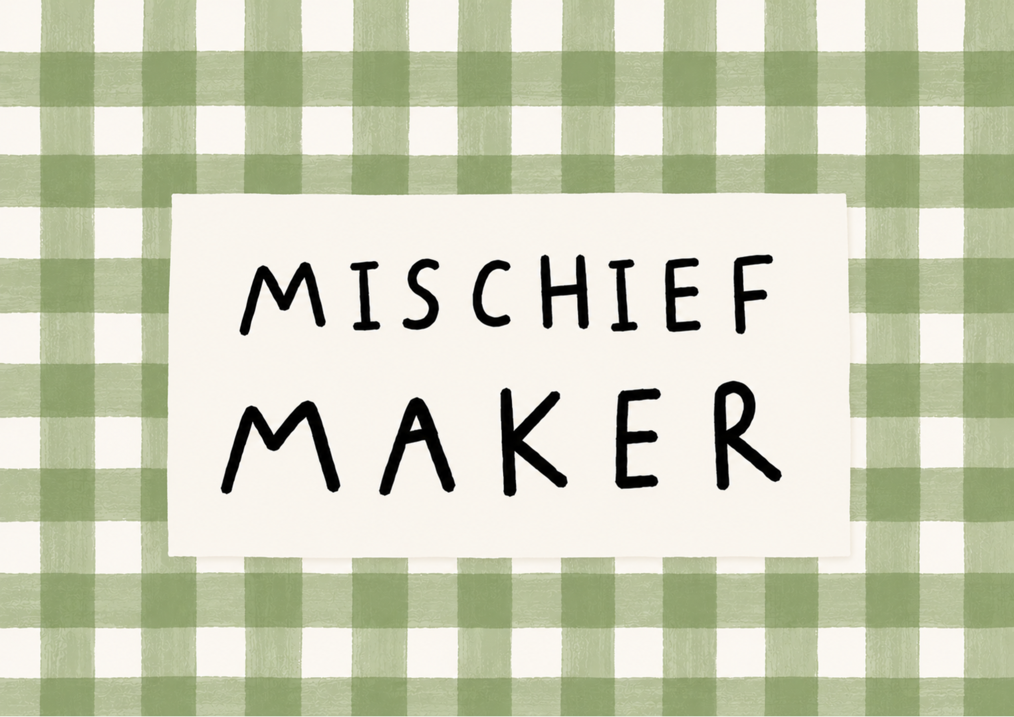 Mischief Maker Print | Green Gingham Kids Wall Art