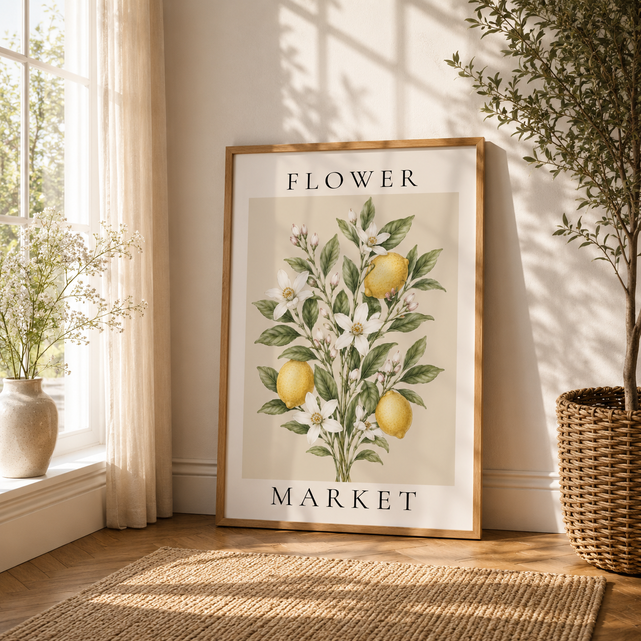 Flower Market Wall Art Print | Botanical Lemons