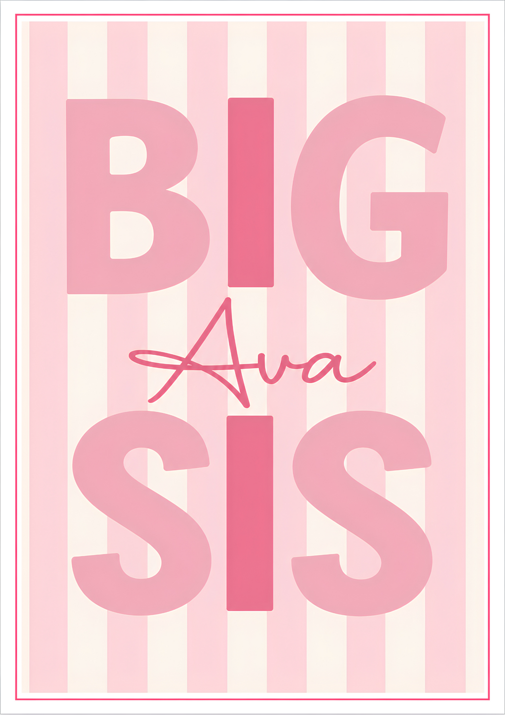 Personalised Big Sis Print – Pink Striped Big Sister Bedroom Wall Art