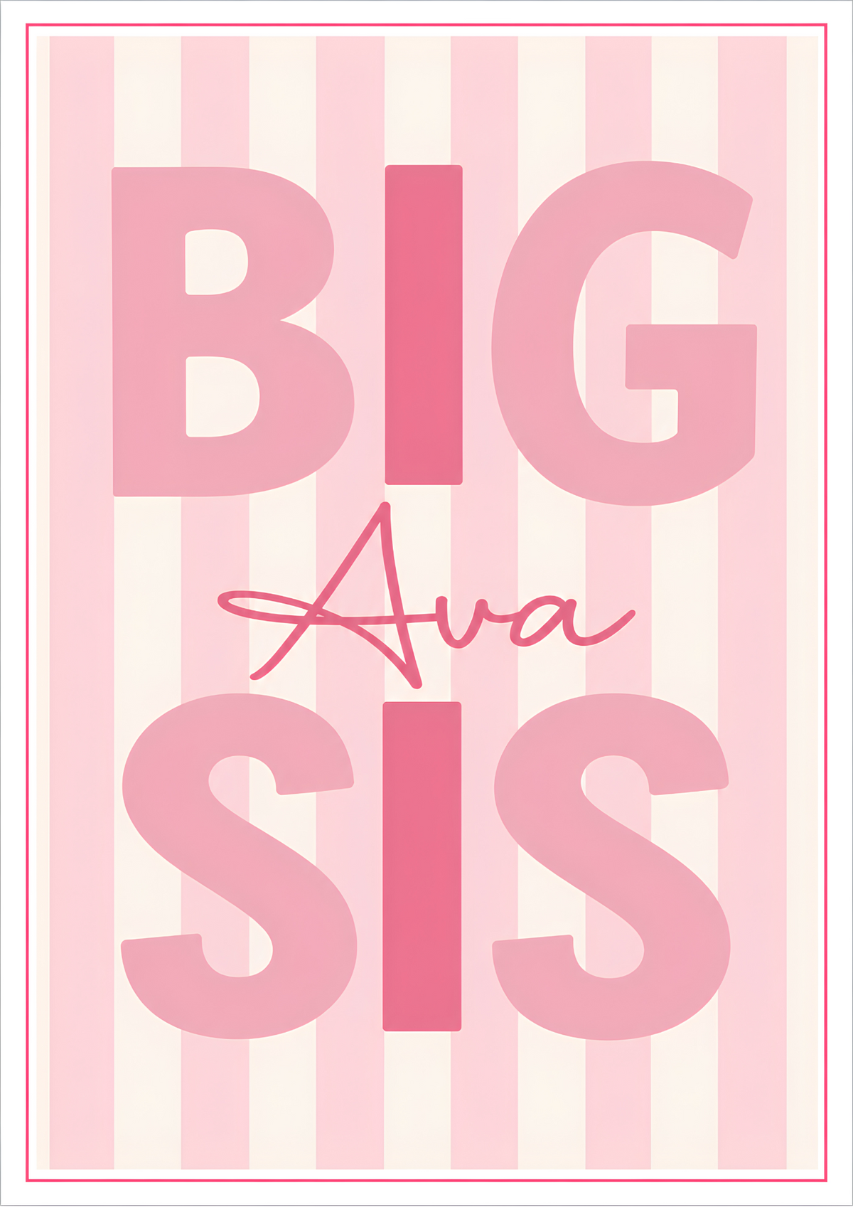 Personalised Big Sis Print – Pink Striped Big Sister Bedroom Wall Art