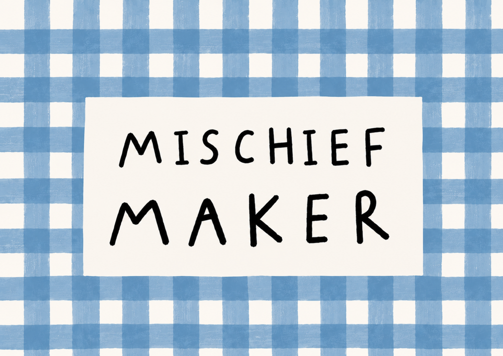 Mischief Maker Print | Blue Gingham Kids Wall Art