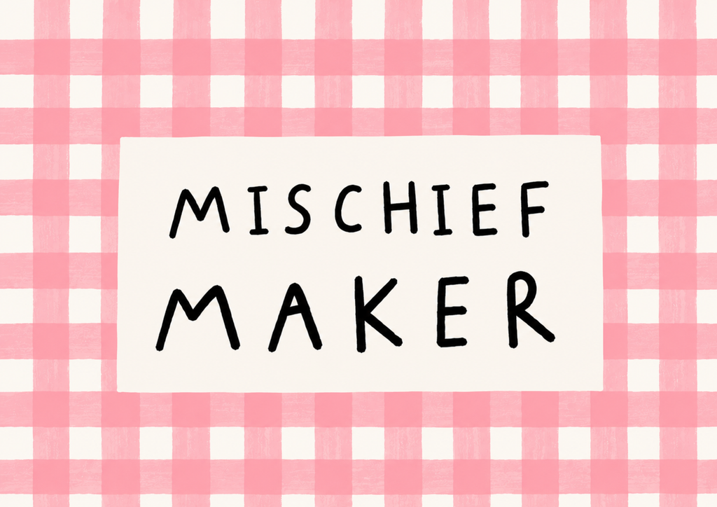 Mischief Maker Print | Pink Gingham Kids Wall Art