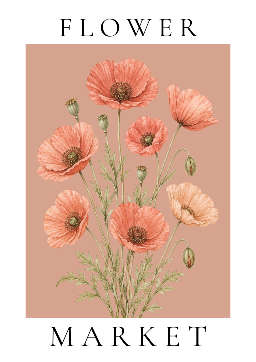 Flower Market Wall Art Print | Botanical Poppies