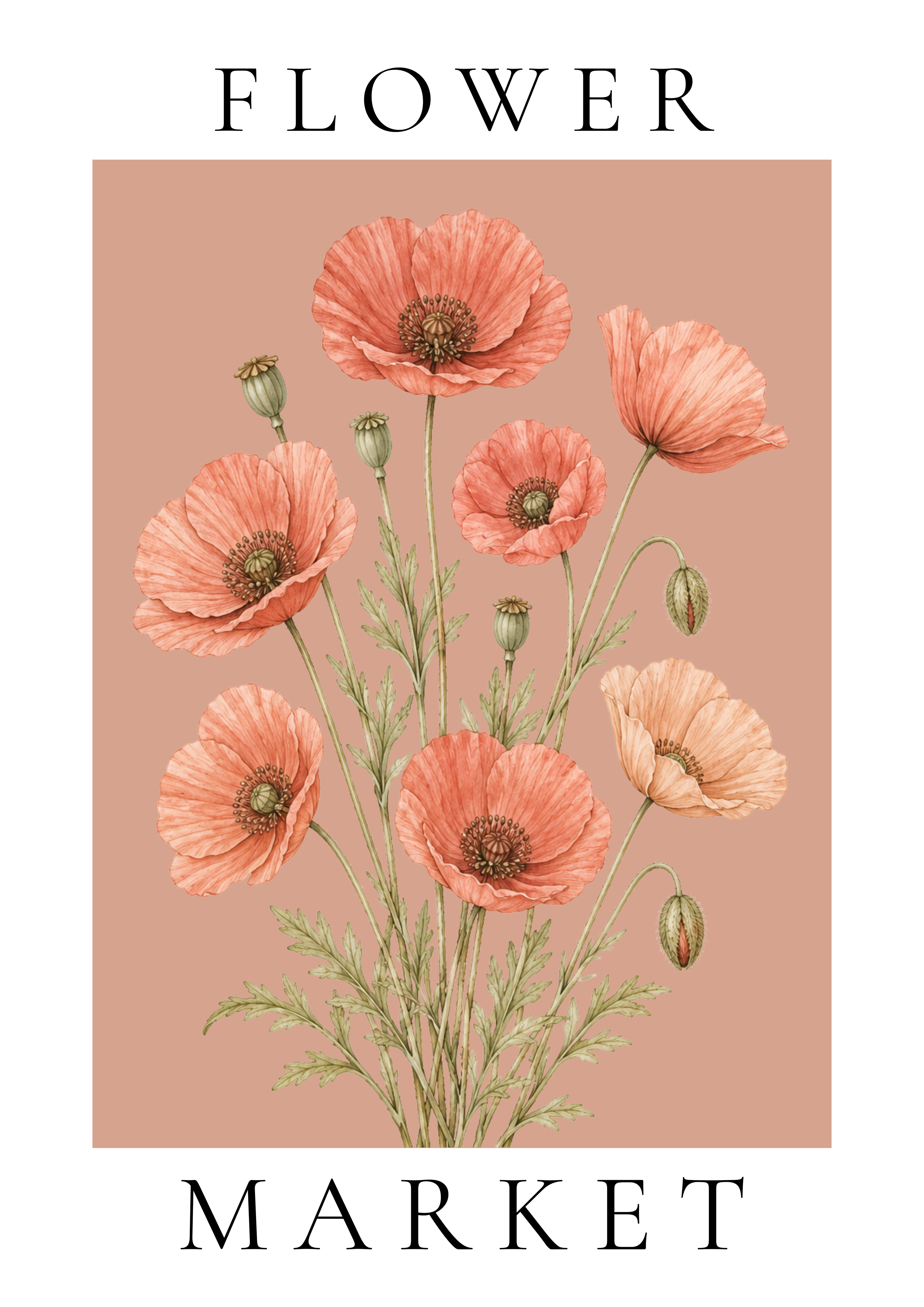 Flower Market Wall Art Print | Botanical Poppies
