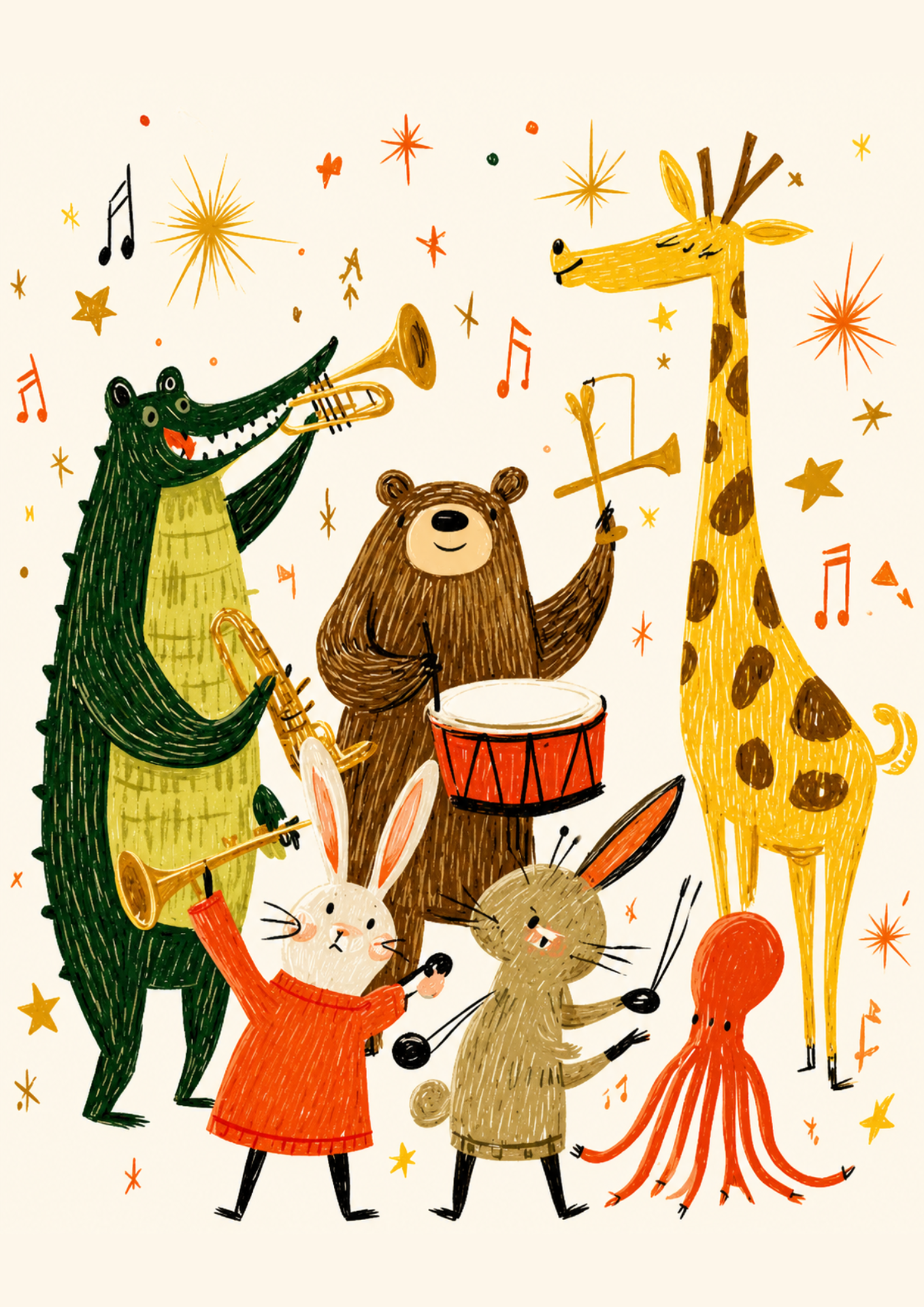 Animal Band Nursery Print