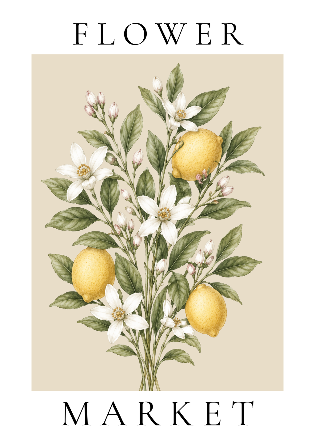 Flower Market Wall Art Print | Botanical Lemons