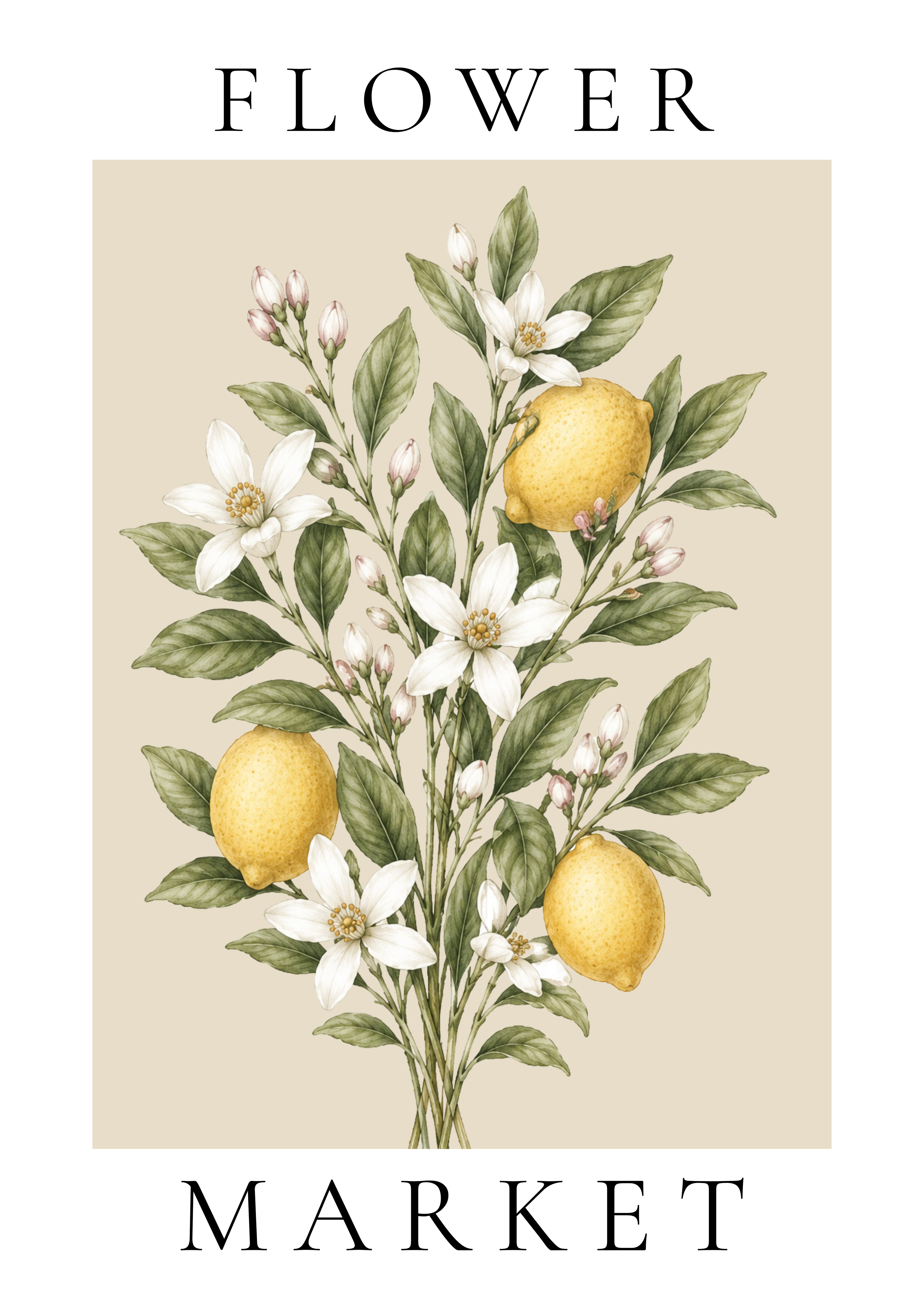 Flower Market Wall Art Print | Botanical Lemons
