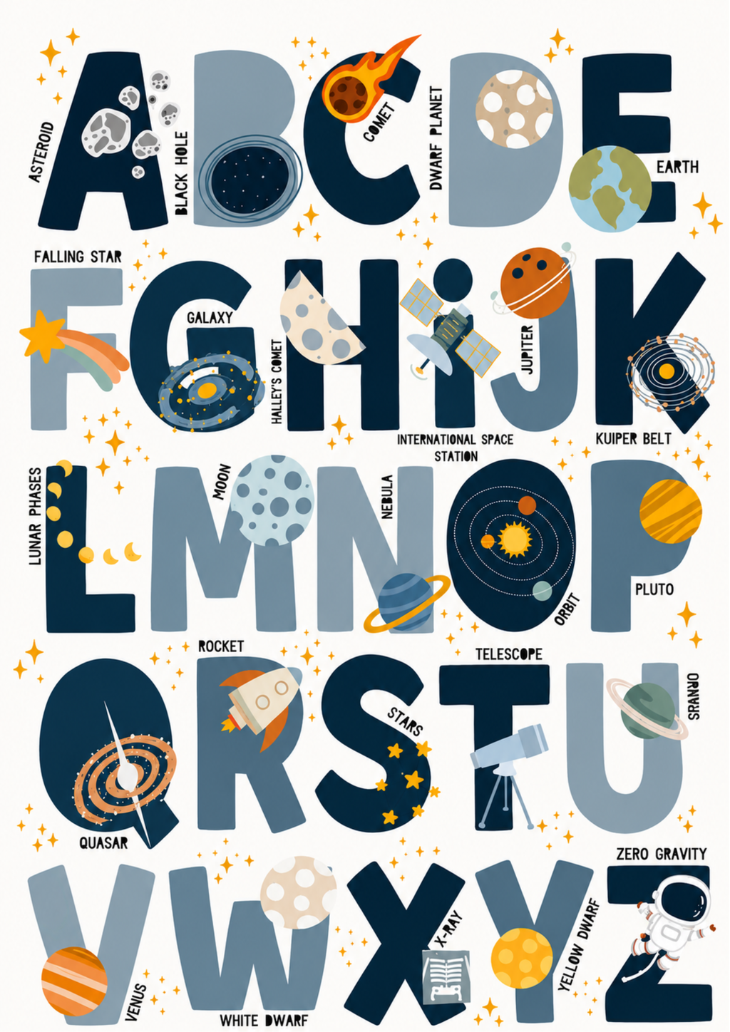 Space Alphabet Print | ABC Educational Kids Wall Art