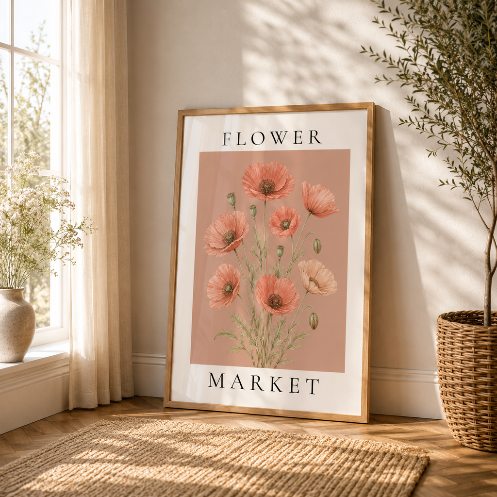 Flower Market Wall Art Print | Botanical Poppies