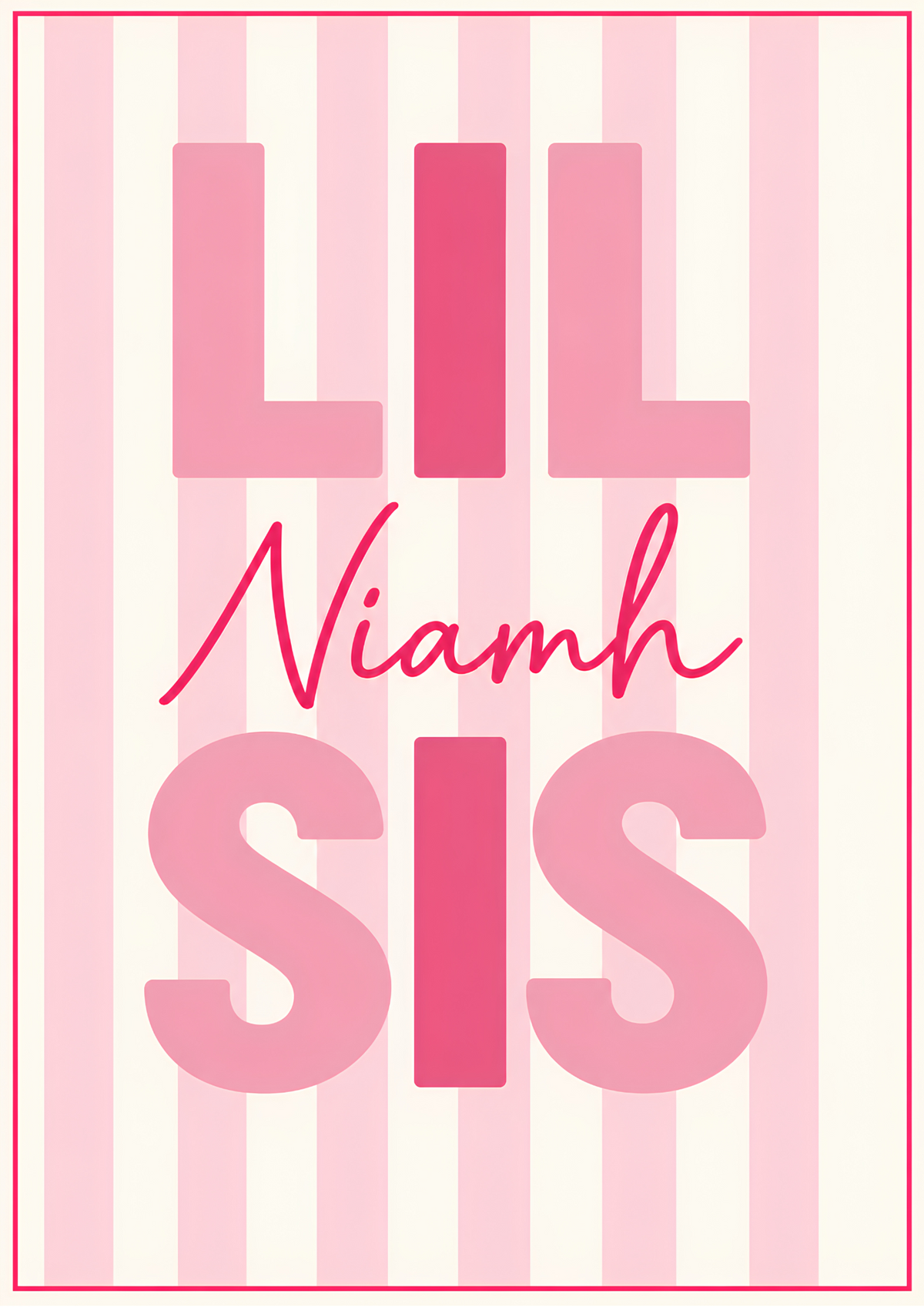 Personalised Lil Sis Print – Pink Striped Little Sister Nursery Wall Art