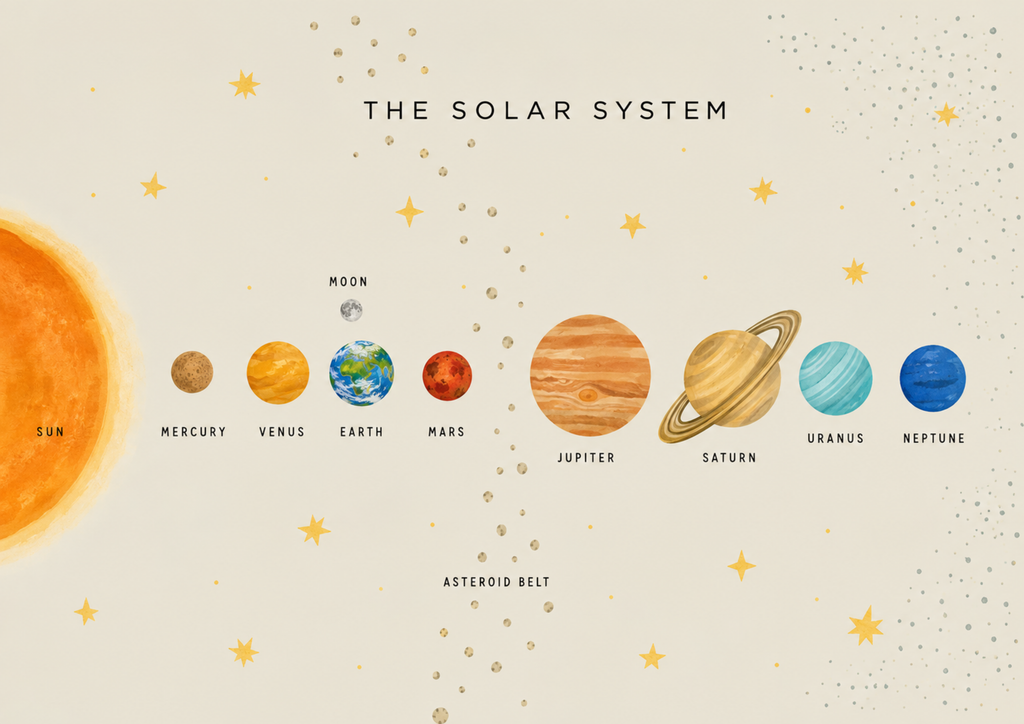 Solar System Print | Neutral Kids Educational Planet Poster