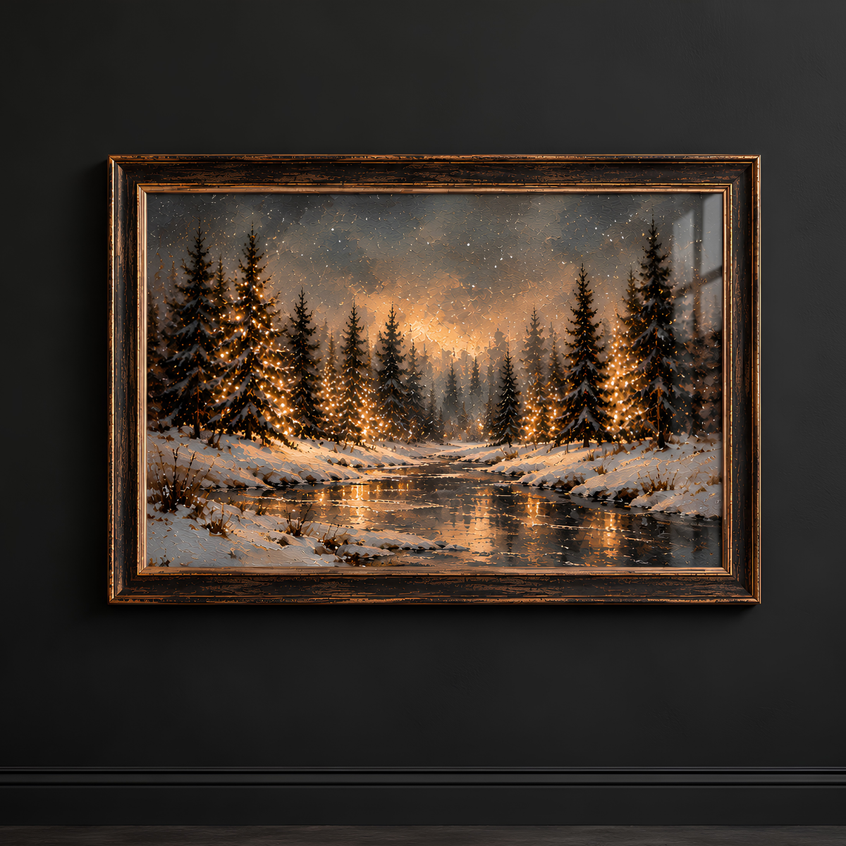 Winter Glow – Snowy Forest Landscape Art Print | Cosy Winter Wall Art