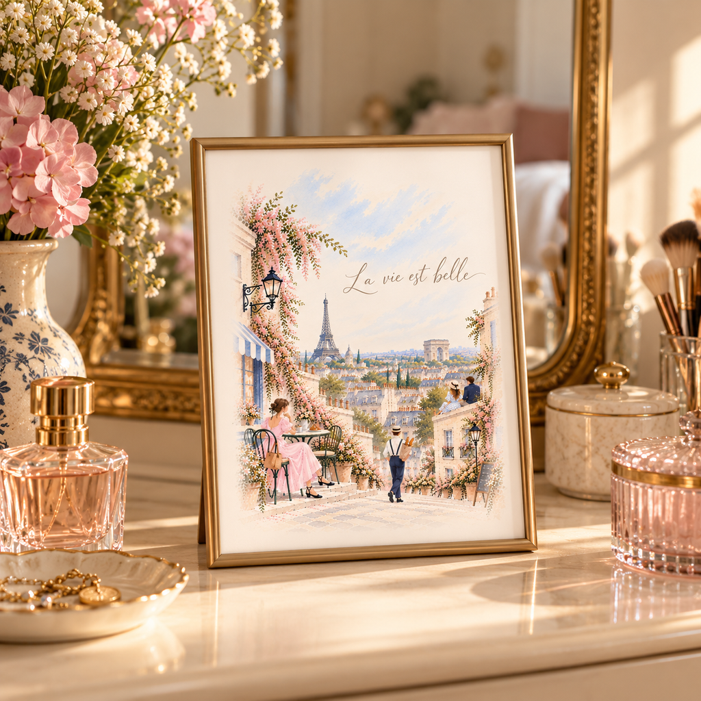 La Vie Est Belle – Paris Watercolour Art Print | Romantic French Wall Decor