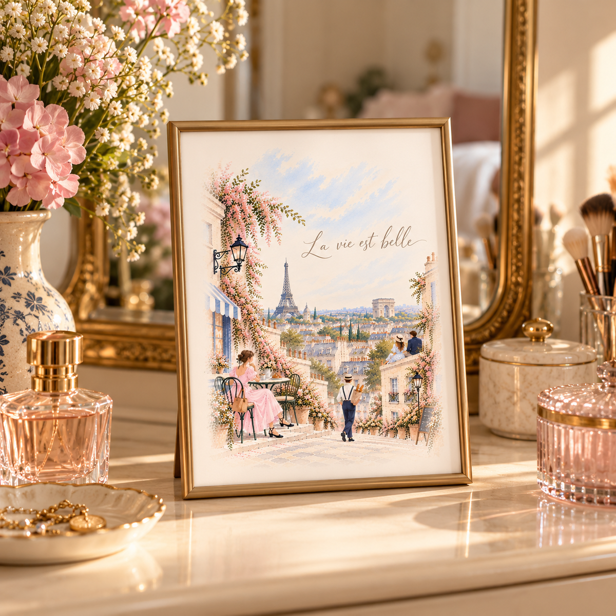 La Vie Est Belle – Paris Watercolour Art Print | Romantic French Wall Decor