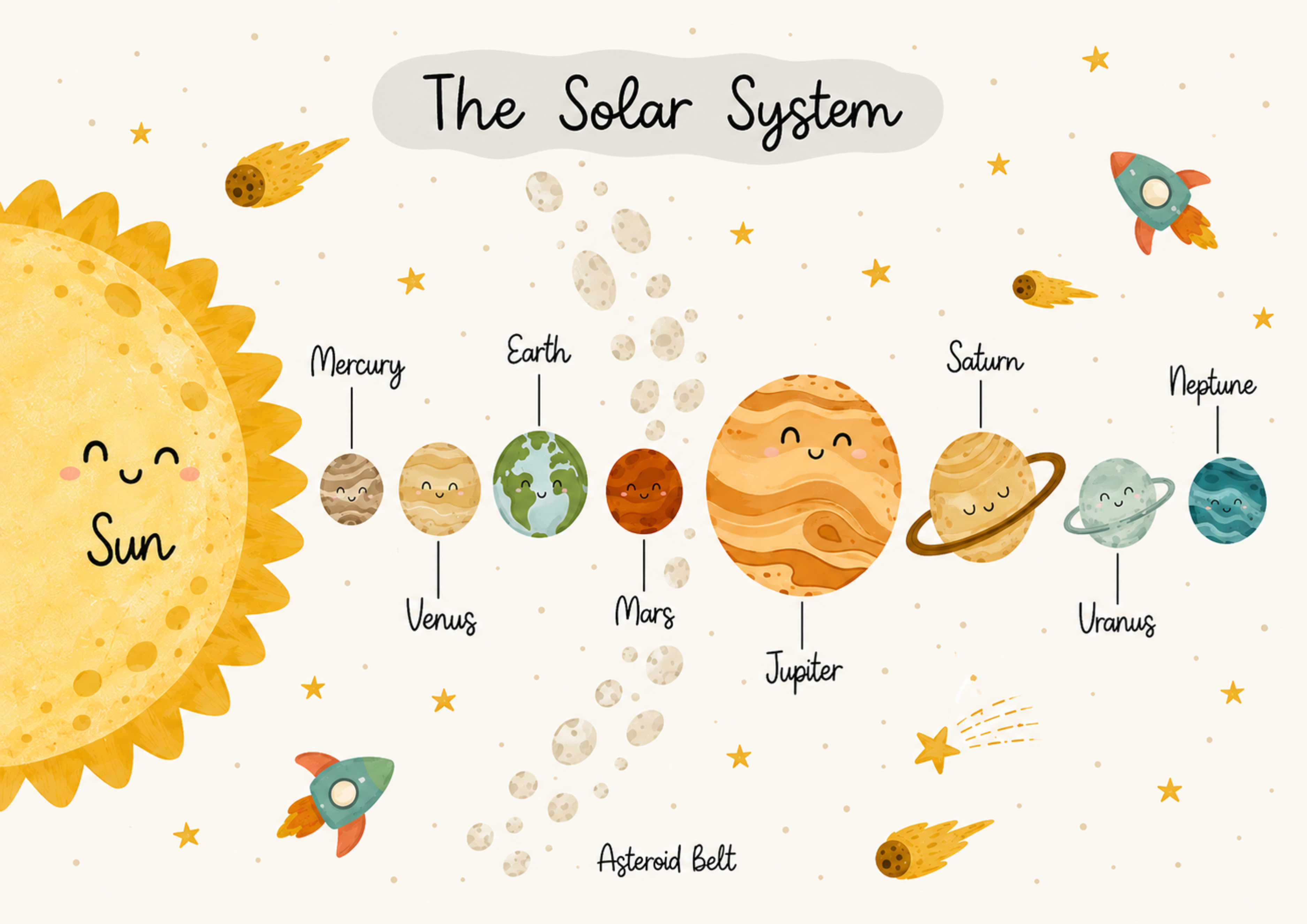 Solar System Print | Watercolour Kids Space Wall Art