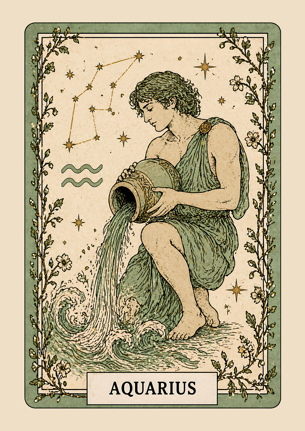 Vintage Aquarius Zodiac Star Sign Art Print