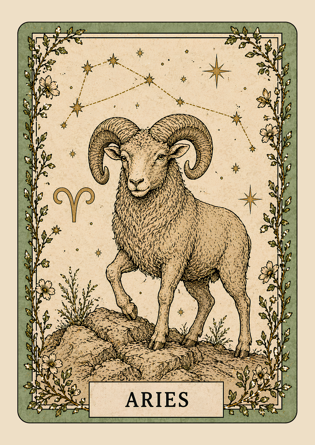 Vintage Aries Zodiac Star Sign Art Print