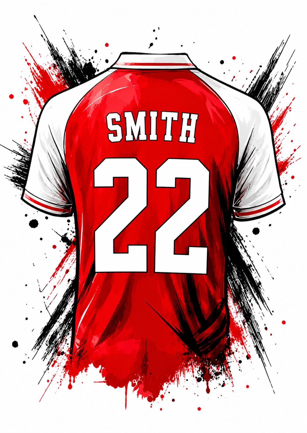 Personalised Red & White Football Shirt Print | Custom Name & Number Wall Art