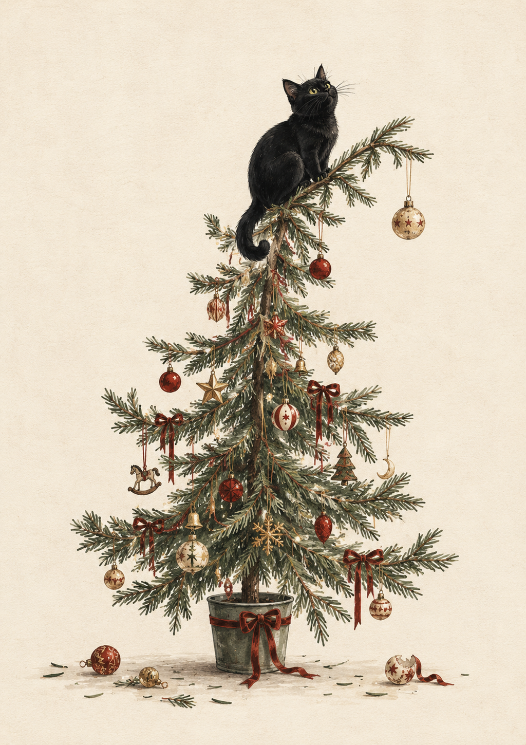 The Christmas Tree Cat | Vintage Cat Christmas Print