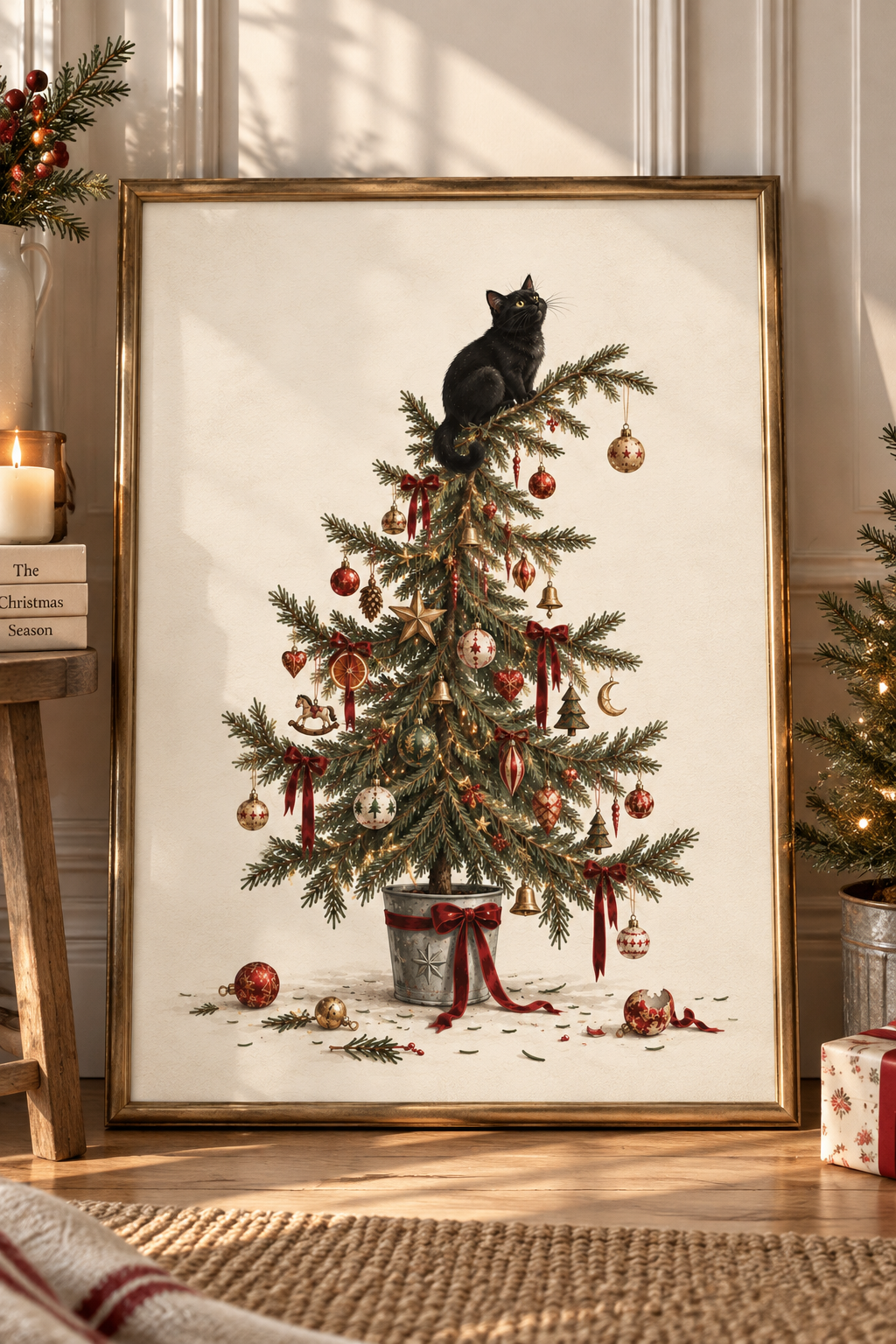 The Christmas Tree Cat | Vintage Cat Christmas Print