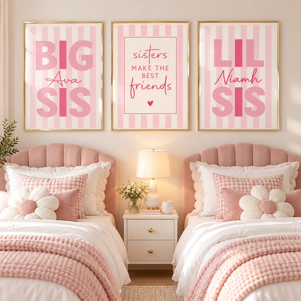Personalised Big Sis Print – Pink Striped Big Sister Bedroom Wall Art