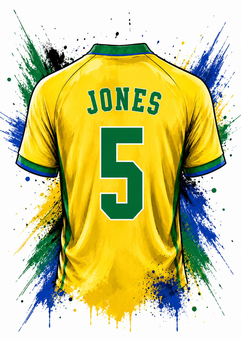 Personalised Yellow & Green Football Shirt Print | Custom Name & Number Wall Art