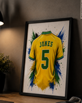 Personalised Yellow & Green Football Shirt Print | Custom Name & Number Wall Art