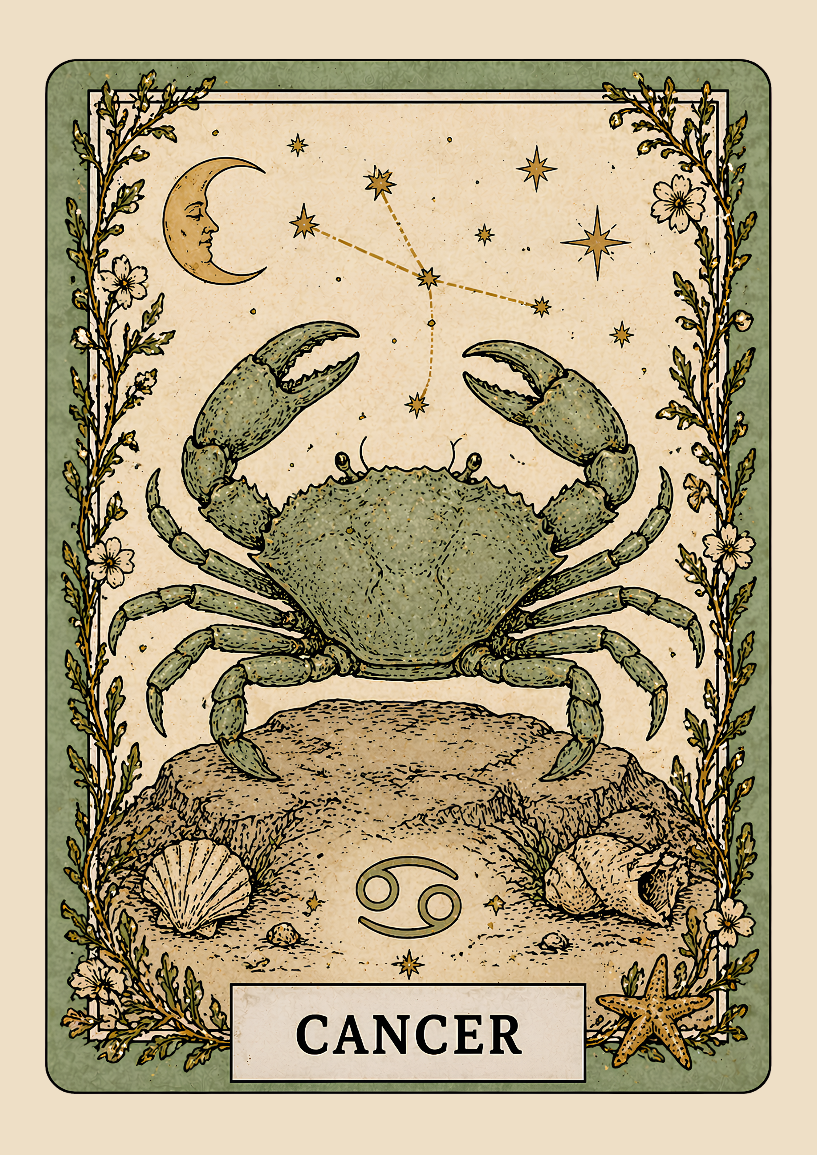 Vintage Cancer Zodiac Star Sign Art Print