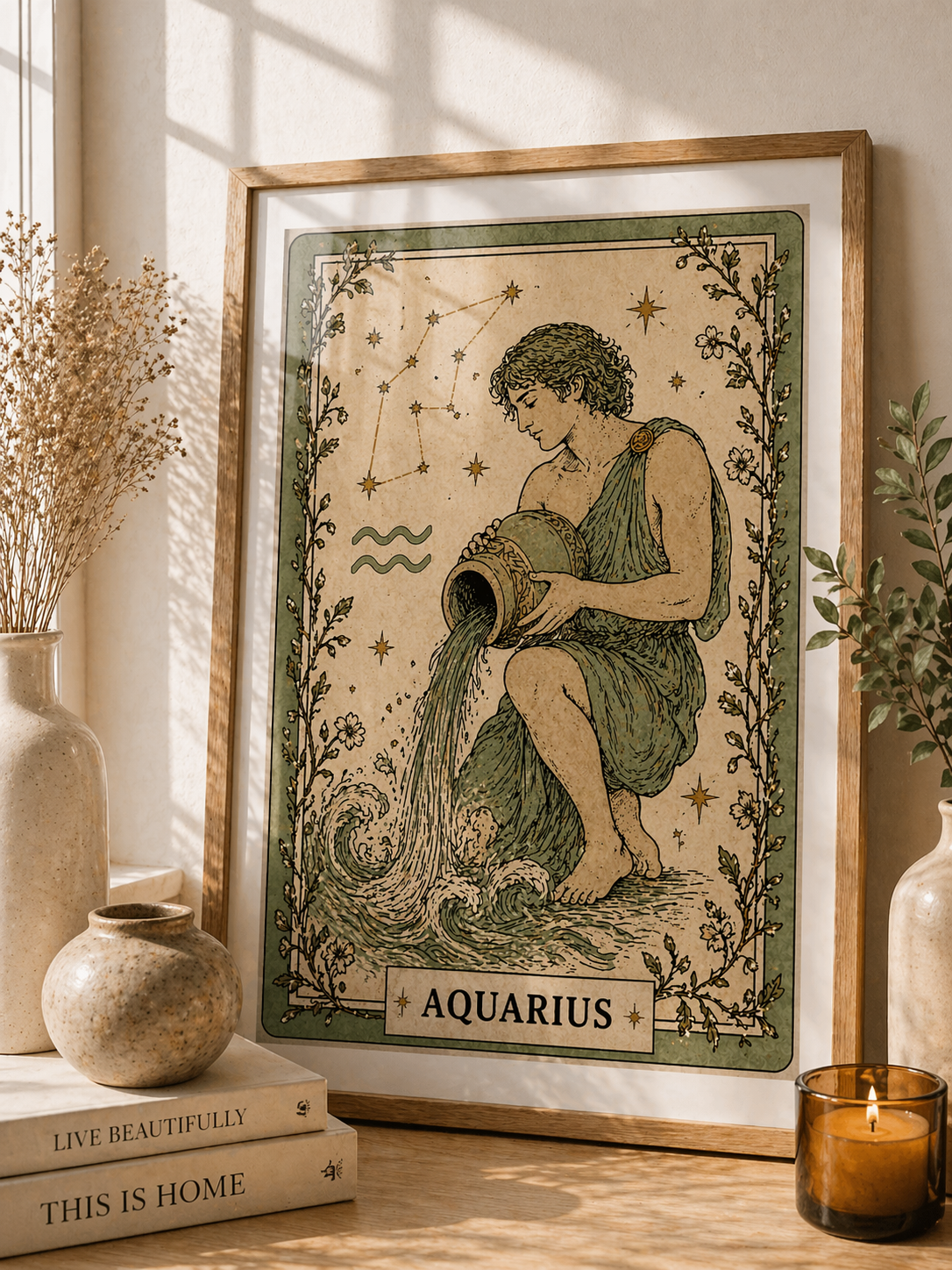 Vintage Aquarius Zodiac Star Sign Art Print