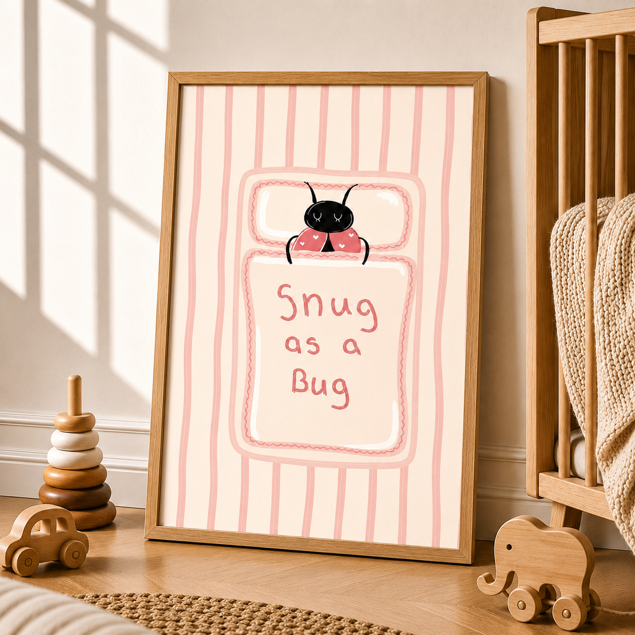 Snug as a Bug Nursery Print | Pink