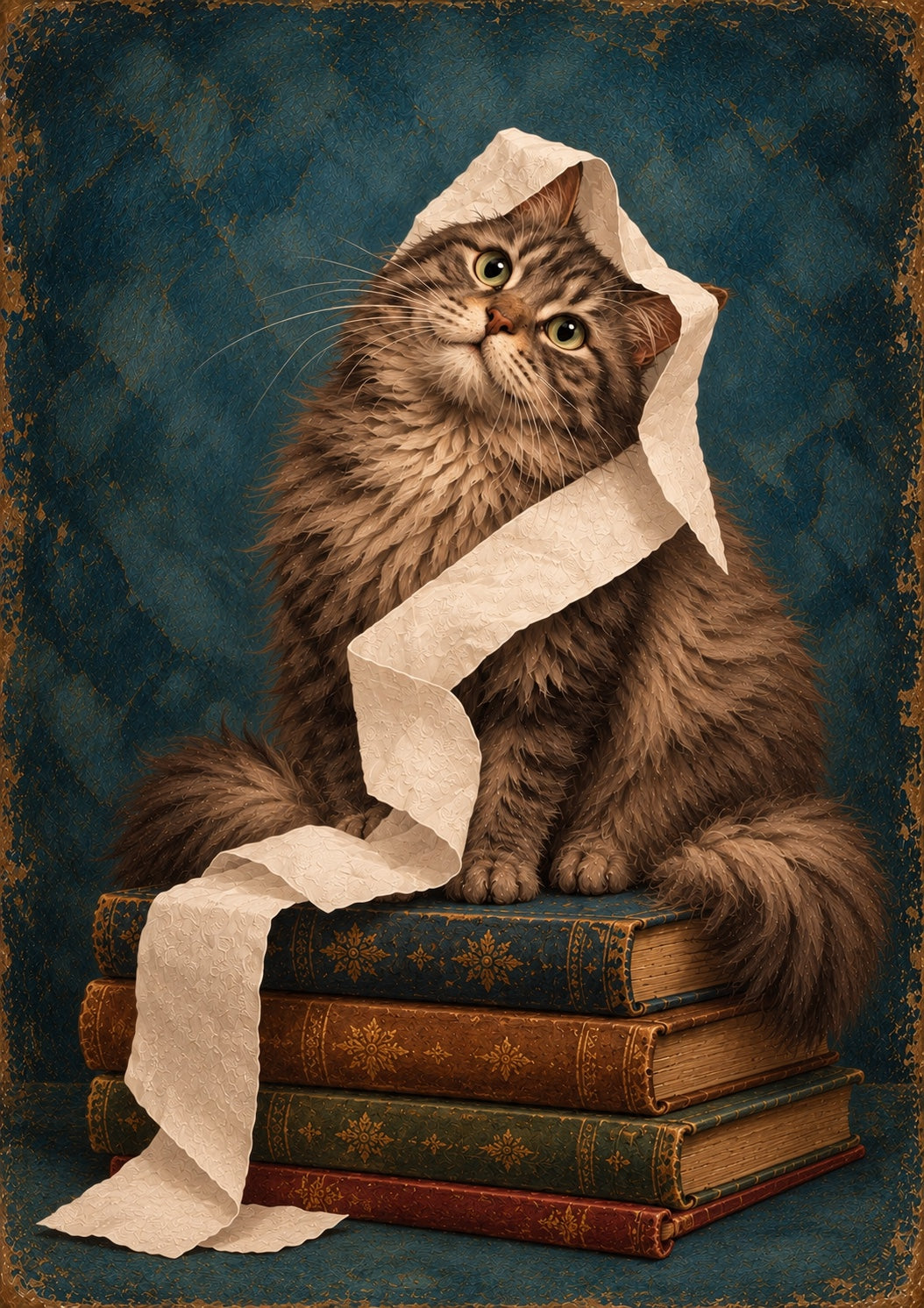 Vintage Grey Cat Bathroom Print – Toilet Roll Cat Wall Art