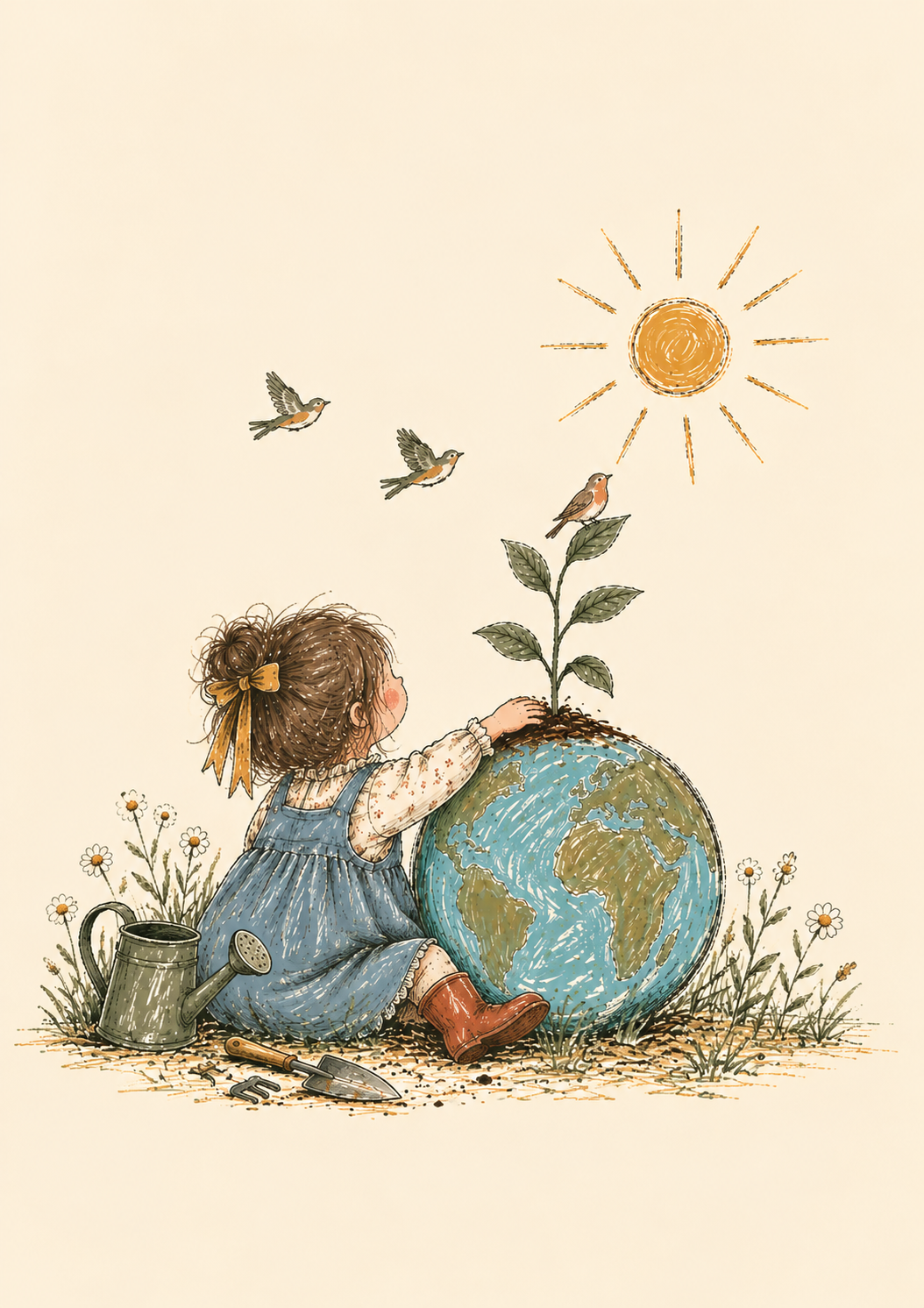 Little Girl Watering the Earth Print