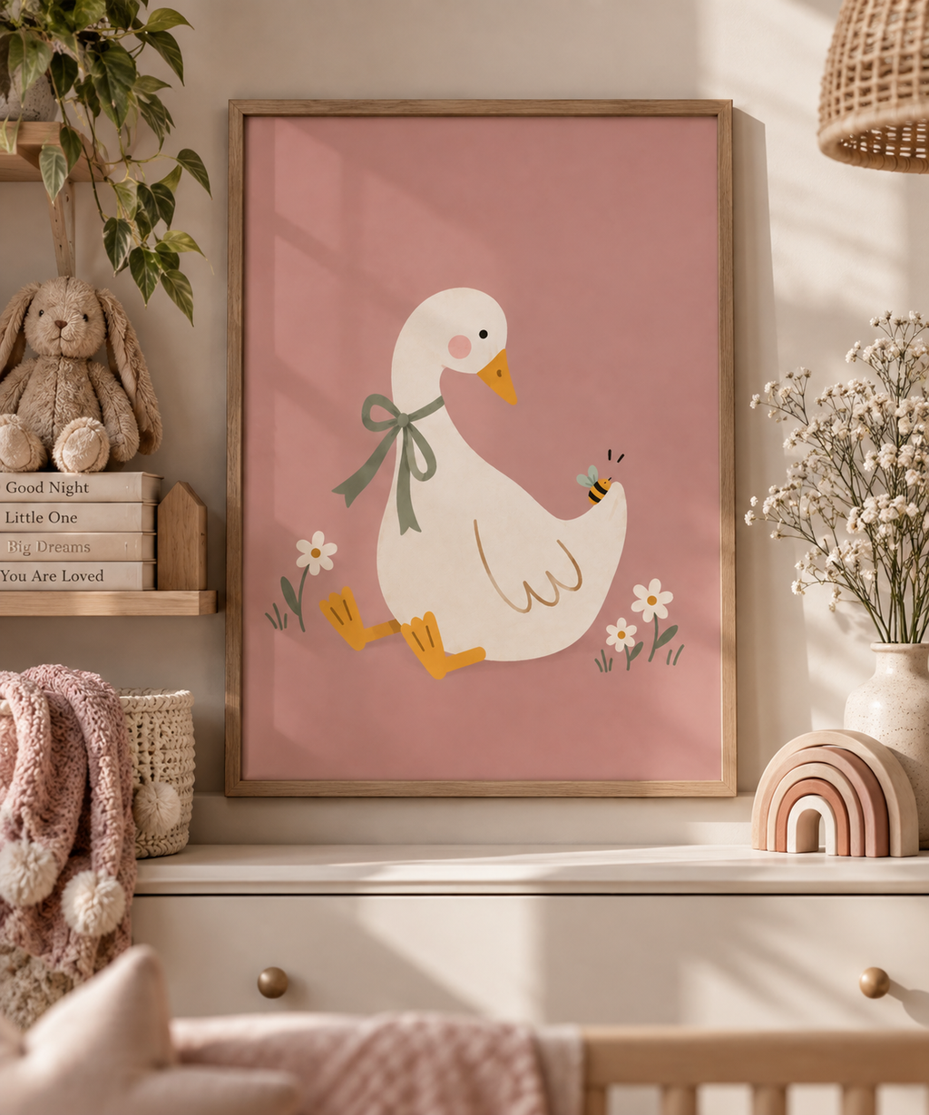 Goose with Blue Bow Print