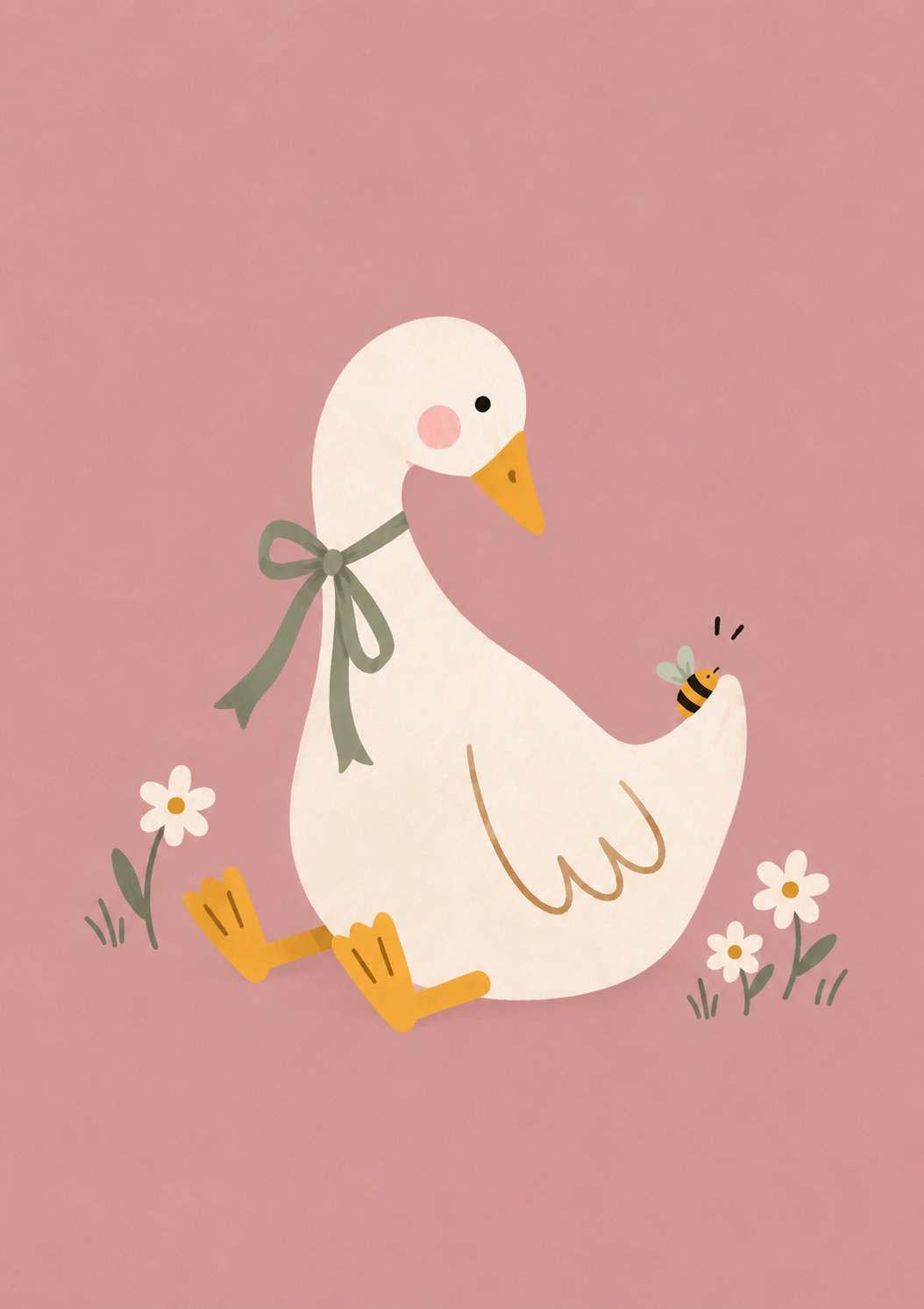 Goose with Blue Bow Print