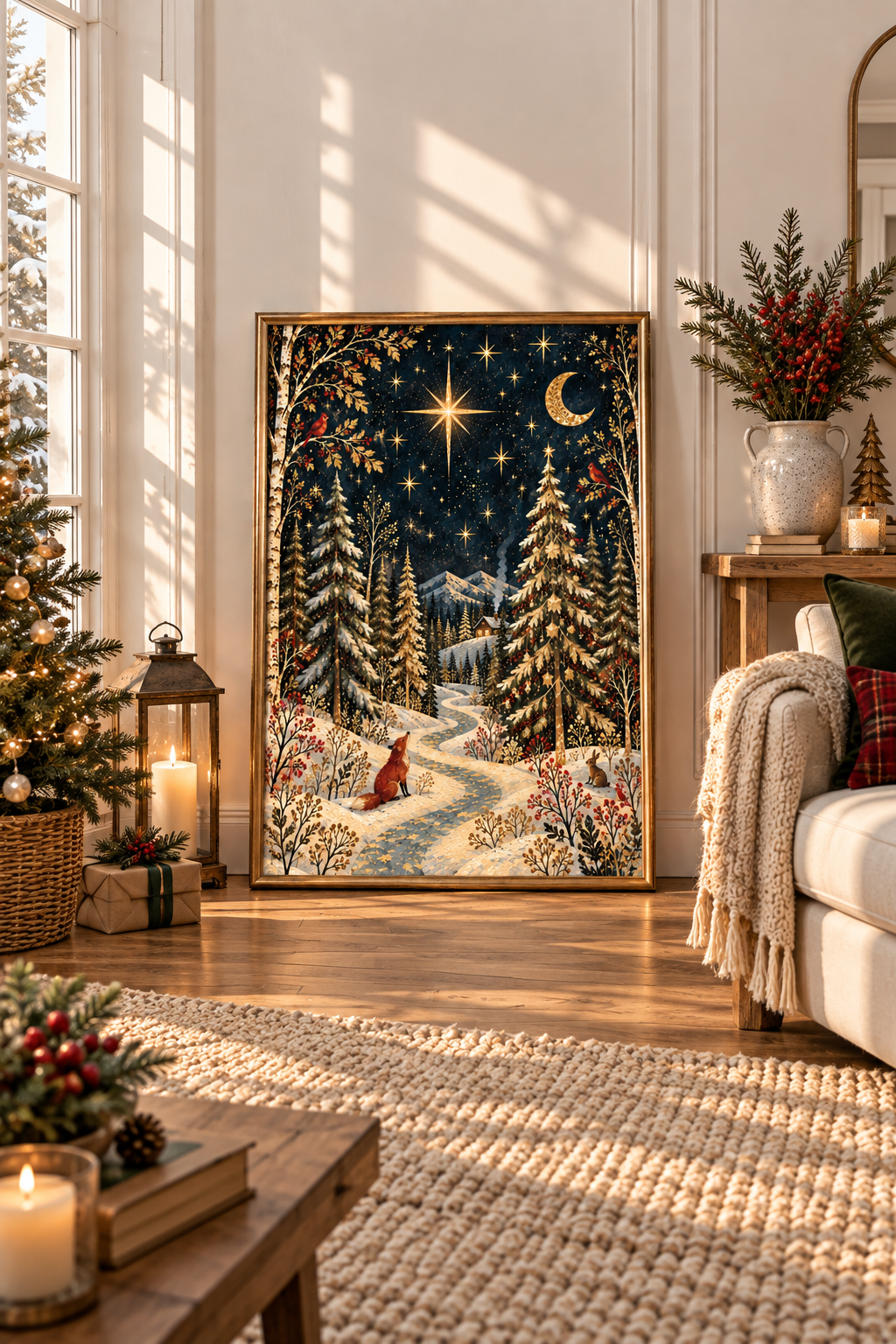 A Gilded Christmas Night | Winter Forest Christmas Print