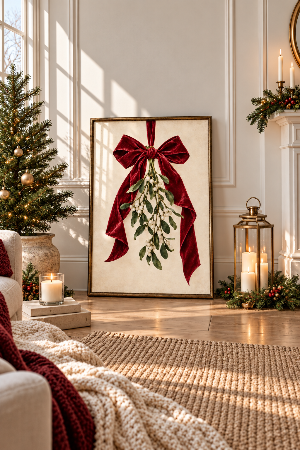 Under the Mistletoe | Vintage Christmas Bow Print