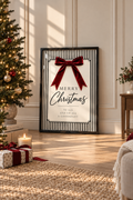 Merry Christmas | Burgundy Bow Striped Christmas Print