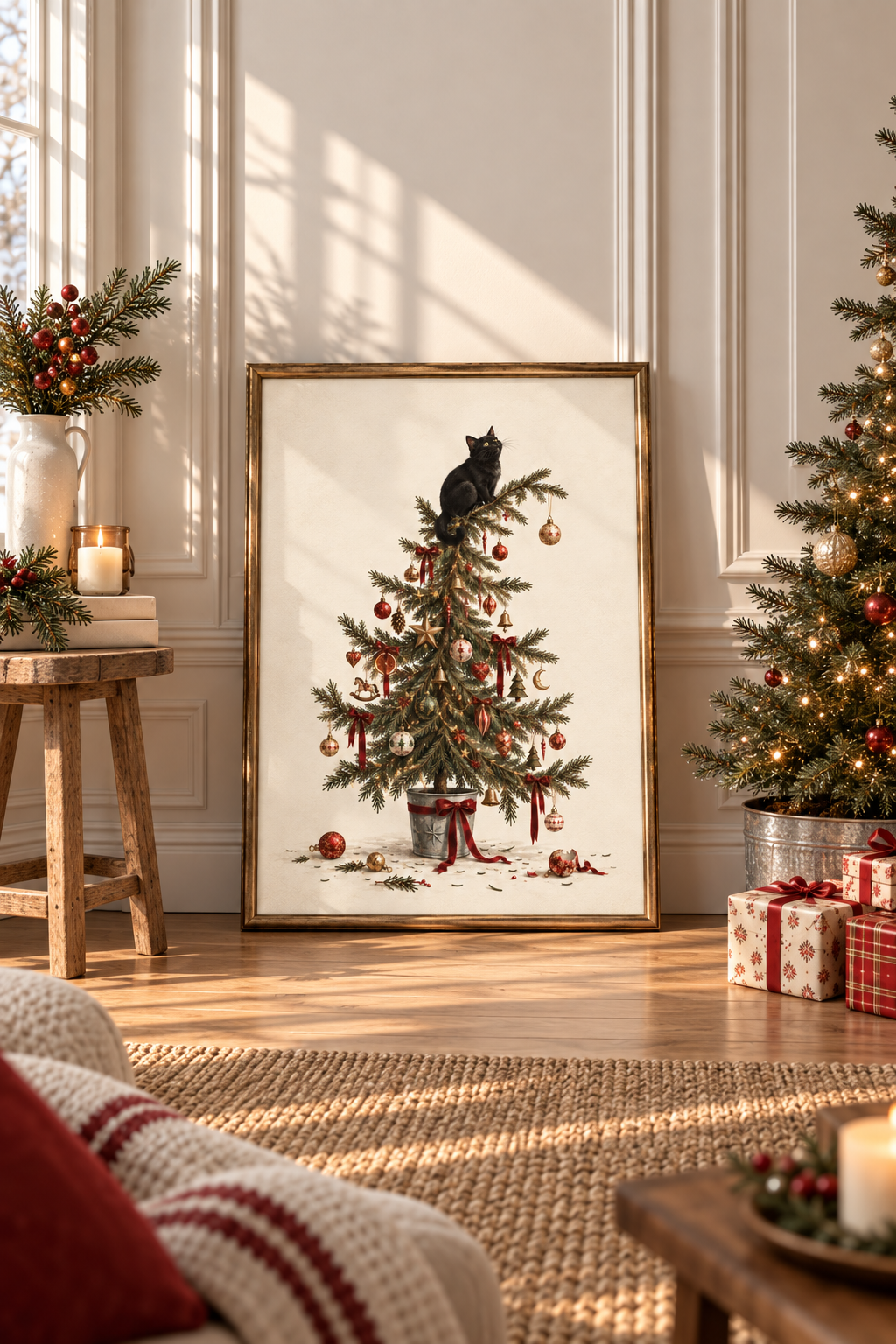 The Christmas Tree Cat | Vintage Cat Christmas Print