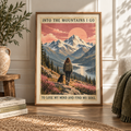 Into the Mountains I Go Vintage Hiking Print | Retro Mountain Wall Art