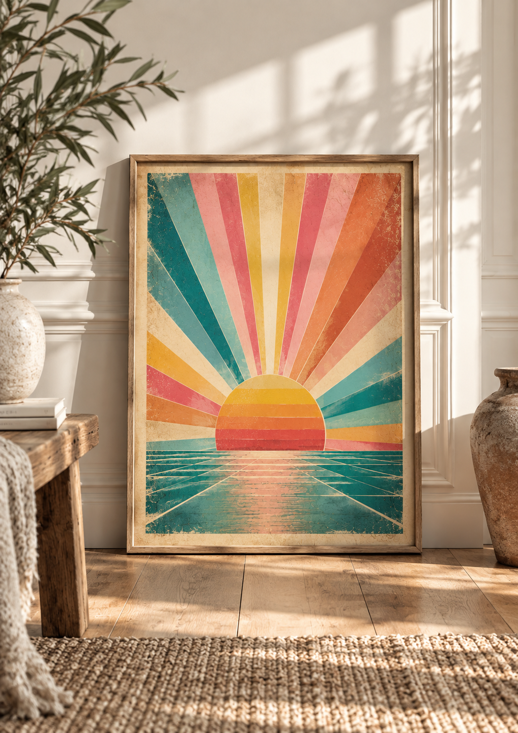Retro Sunburst Print | Vintage 70s Sunset Wall Art