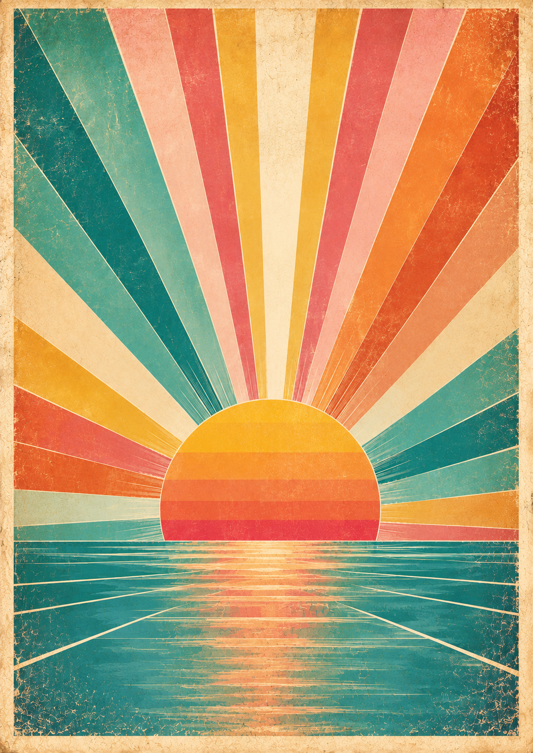 Retro Sunburst Print | Vintage 70s Sunset Wall Art