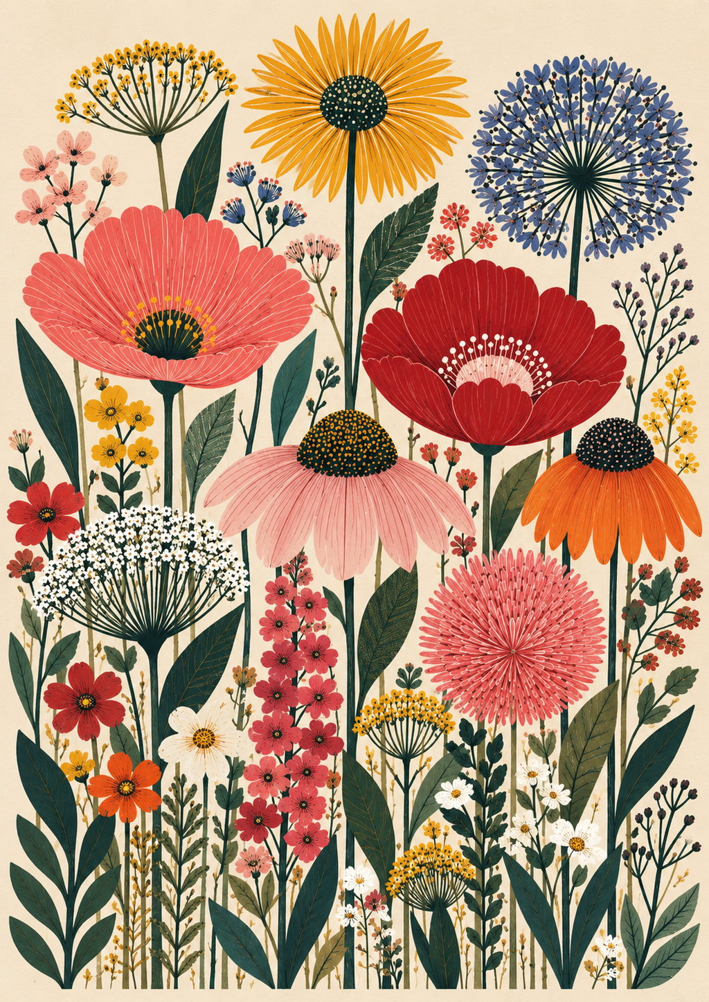 Wildflower Garden – Colourful Botanical Floral Art Print