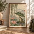 Japanese Frog in the Rain Art Print | Vintage Botanical Wall Art