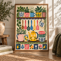 Colourful Folk Kitchen Wall Art Print – Botanical & Ceramic Kitchen Poster